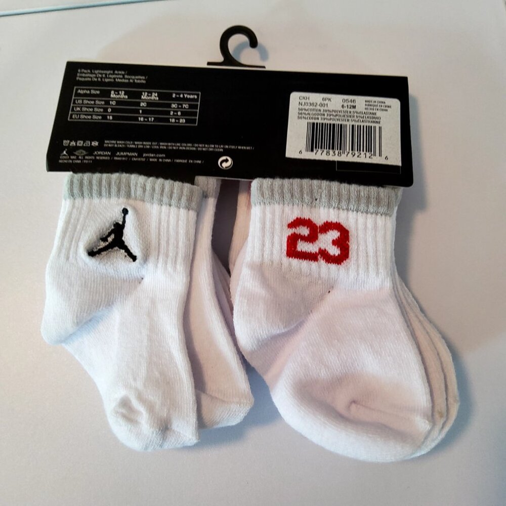 Nike Air Jordan Baby Infant Lightweight Ankle Socks 6-Pack Size 6-12 Months - Picture 2 of 4